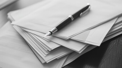 A fountain pen on a stack of paper