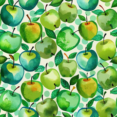 watercolor green apples seamless vector pattern