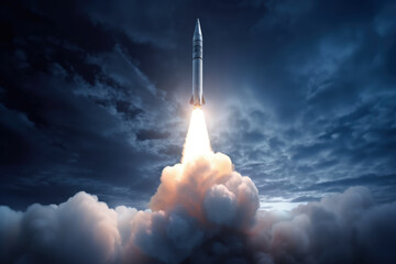 Fototapeta premium Bright Flame during Launch of Nuclear Missile, Concept of Political Tension between Countries