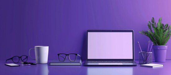 Minimalist Workspace with Laptop and Purple Accents