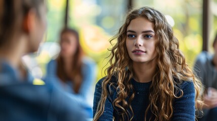 Group of friends attending a mental health awareness workshop together Stock Photo with copy space