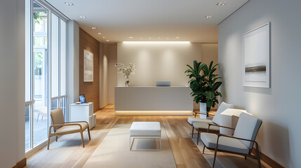 A room with a white chair and a table