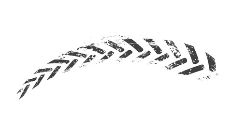 Tire track. Car, bike, motorcycle tyre mark with grunge effect isolated on white background. Wheel footprint on the road. Top view of rubber protector mark. © backup16