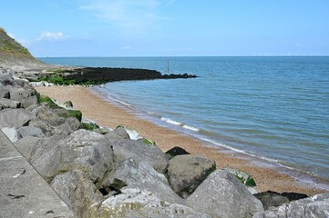 Beach and Sea defences at Reculver in Kent, UK. 