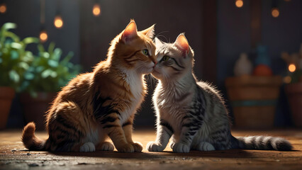 This cinematic scene captures the deep bond. Dramatic lighting emphasizes their emotional connection love and loyalty, focusing on their intimate interaction and mutual trust.