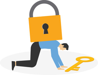 Adobe Illustrator  Businessman carrying huge with lock. Unlock business accessibility. Solve business problem, professional to give solutions. Vector illustration

