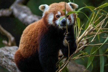 Red Panda eating bamboo