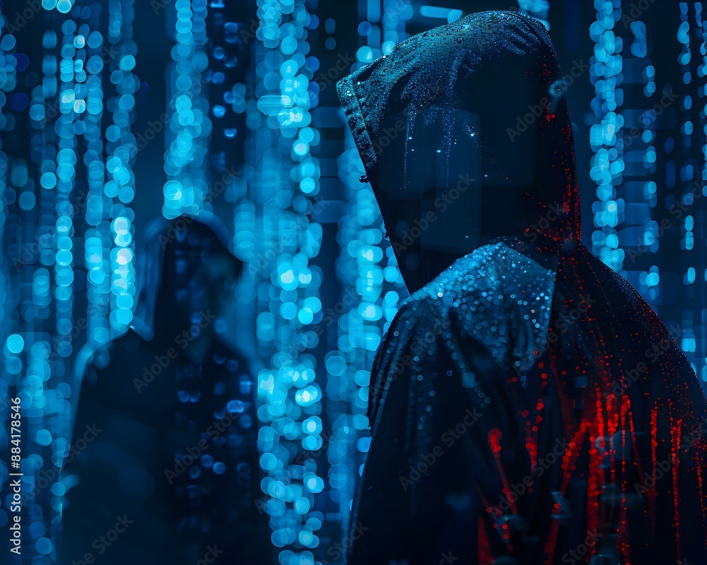Poster hacker using social engineering to gain unauthorized access in corporate setting