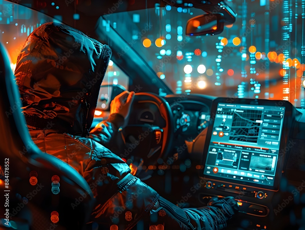 Poster hacker remotely controlling vehicle with gps tracking and dashboard video feeds