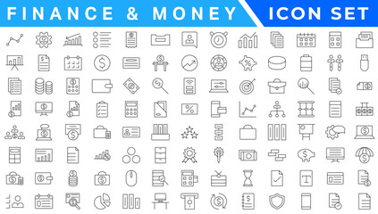 Money line icons. Set of Banking, Wallet and Coins icons. Credit card, Currency exchange and Cashback money service. Euro and Dollar, Cash wallet, exchange. Banking credit card, atm payment. Vector