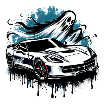 ghost car grunge illustration       
