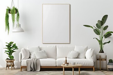 Frame mockup, ISO A paper size. Living room wall poster mockup. 
