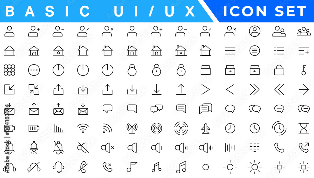 Poster user interface icons collection, basic ui ux icon set. set icon of user interface. vector illustrati