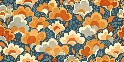 "Swirl of Petals" Seamless Background:  Dynamic pattern with vintage flowers for bright designs