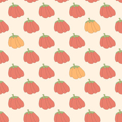 Pumpkins seamless pattern. Stylized autumn harvesting repeat background. Vector line art flat illustration.