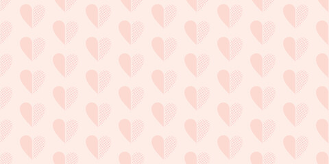 Light pink seamless halftone heart pattern, repeated abstract heart pattern on pink background.