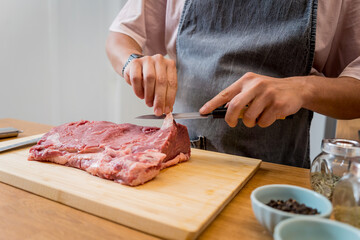 Raw fillet beef meat for steaks on the home electric grill