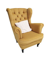 Comfortable cozy orange chair in the living room on a white background.