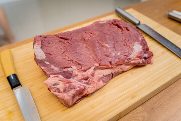 Raw fillet beef meat for steaks on the cutting board
