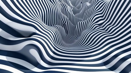 An intricate 3D vector illustration of an abstract striped background, with lines forming an optical illusion of depth and movement