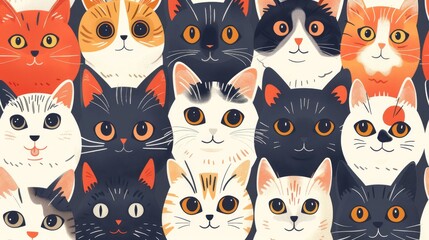 Adorable and Diverse Cat Faces with Unique Markings and Expressive Eyes