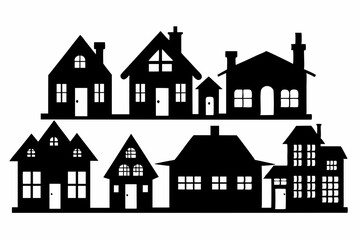 House icon set, Collection home icons. Set of real estate objects and houses black icons isolated on white background. Vector illustration.
