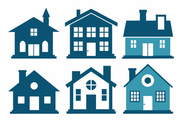 House icon set, Collection home icons. Set of real estate objects and houses black icons isolated on white background. Vector illustration.

