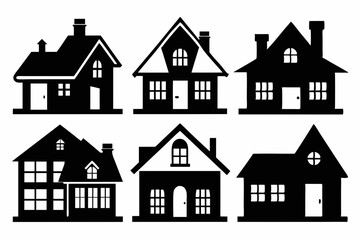 House icon set, Collection home icons. Set of real estate objects and houses black icons isolated on white background. Vector illustration.
