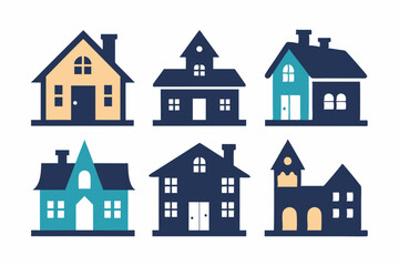 House icon set, Collection home icons. Set of real estate objects and houses black icons isolated on white background. Vector illustration.
