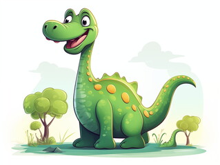 cartoon scene with happy and funny dinosaur Brachiosaurus - on white background - illustration for children