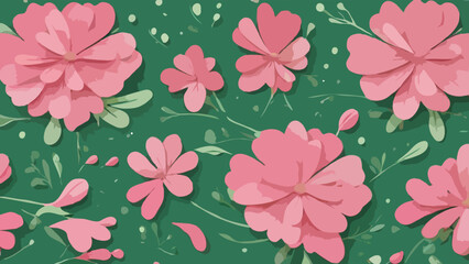 Simple monochrome pink and green two-tone seamless pattern with flowers