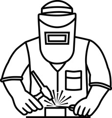 Illustration of a welding worker drawn with black lines