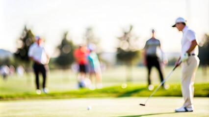 Fototapeta premium Golf Course Blur - Blurred background of a golf course with players and greens. 
