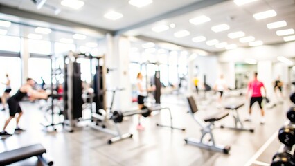 Fototapeta premium Gym Workout Blur - A gym workout area with equipment and athletes, blurred. 
