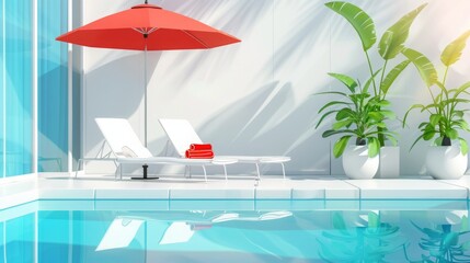 Obraz premium poolside illustration , bright pool lounge , pool furniture illustration