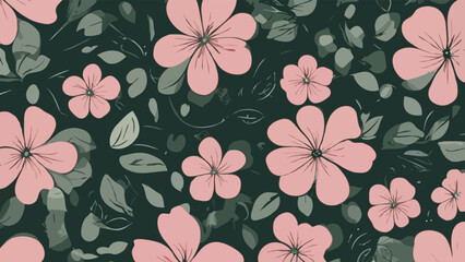 Simple monochrome pink and green two-tone seamless pattern with flowers