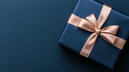 Navy Blue Gift Box with Golden Ribbon and Star Confetti for Special Occasions