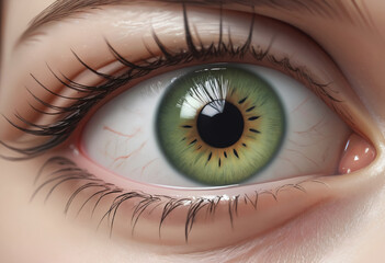 Naklejka premium Human green eye realistic beautiful closeup zoom