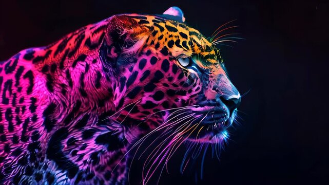 Colorful leopard in neon light