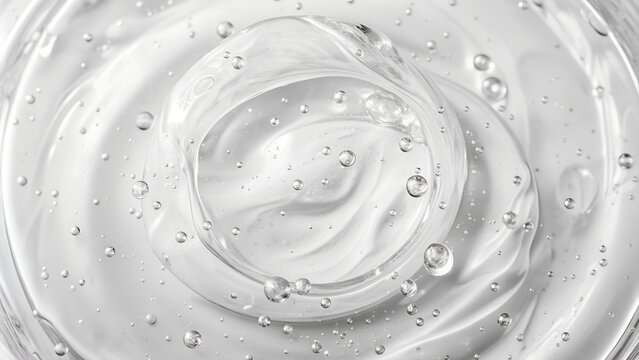 Close-up of clear gel texture with bubbles, ideal for skincare, cosmetics, or scientific visuals. High-resolution and detailed shot.