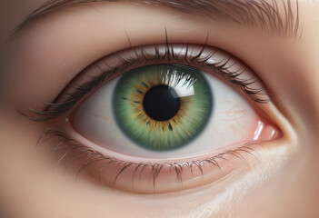 Fototapeta premium Human green eye realistic beautiful closeup zoom