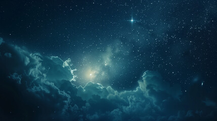 Fototapeta premium scene with space, blue sky with clouds, A fantastic night sky, nostalgic, cosmic, planet, aesthetic space background 