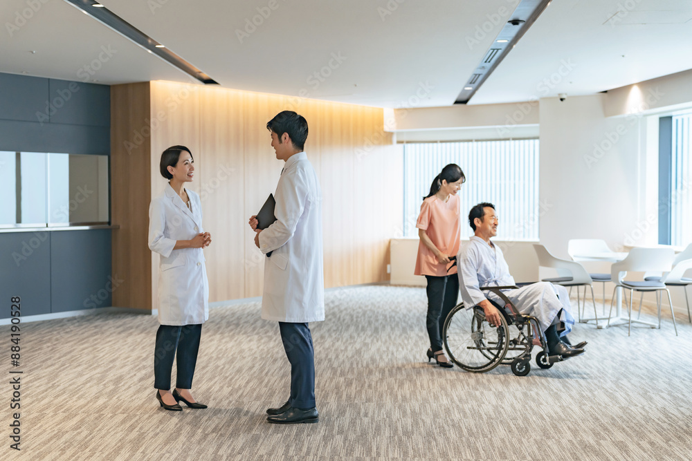 Aufkleber 病院内の風景　医師　看護師　患者