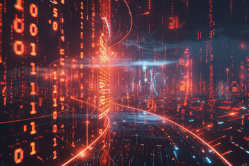 Naklejka premium A shielded fortress in the digital realm, surrounded by swirling data streams.