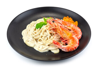 Spaghetti White sauce with Tiger Prawns