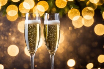 Festive Champagne Toast on Vibrant Red Background