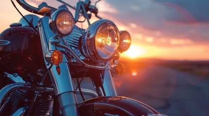 Motorcycle Headlights at Sunset