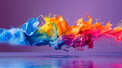 Multicolored paint splash with vibrant hues and fluid motion captured in a stunning abstract artwork.