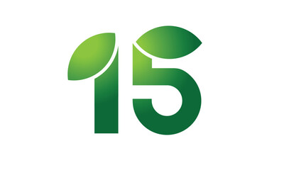 15 Leaf Logo Number Green Simple Nature