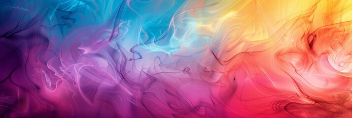 Obraz premium Vibrant abstract gradient with swirling colors in yellow, orange, pink, and blue creating a smoke effect.